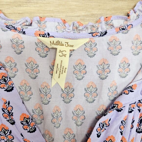Matilda Jane Womens Purple Lavender Damask Print Longsleeve Blouse Shirt Large - Picture 6 of 9